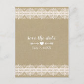 Bruin papier & wit kant rustiek opslaan van de dat aankondigingskaart (Voorkant)