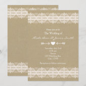 Bruin papier & Witte Kant Naturale Rustieke Bruilo Kaart (Voorkant / Achterkant)