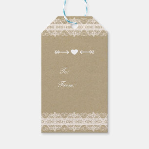 Bruin papier & witte kant Natuurlijke rustieke bru Cadeaulabel