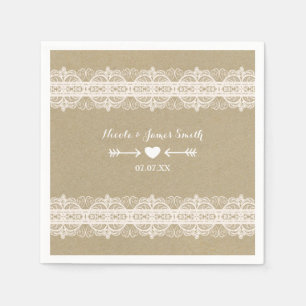 Bruin papier & witte kant Natuurlijke rustieke tro Servet