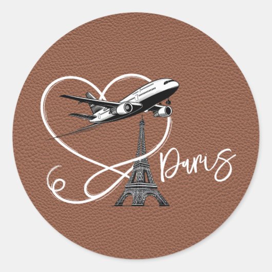 Bruin Parijs Paspoort Ronde Sticker (Voorkant)