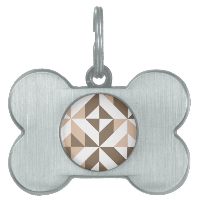 Bruin patchwerk Geometrische decocube-patroon Huisdieren Naamplaatje (voorkant)