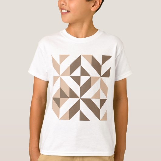 Bruin patchwerk Geometrische decocube-patroon T-shirt (Voorkant)
