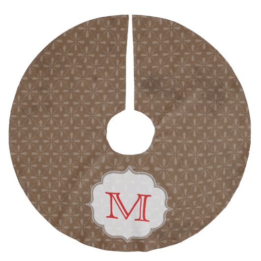 Bruin Patroon Winter Monogram Initiaal boomrok Kerstboom Rok (Voorkant)