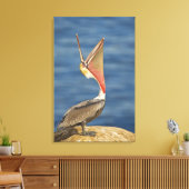 Bruin Pelican met open mond Canvas Afdruk (Insitu (Woonkamer))