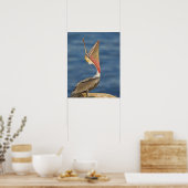 Bruin Pelican met open mond Poster (Keuken)