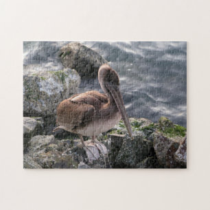Bruin Pelican op de Rocks Large Jigzaag Puzzle Legpuzzel