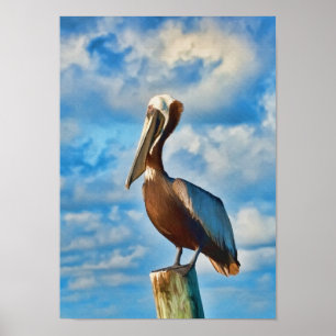 Bruin Pelican op Poster of druk