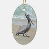 Bruin Pelican op strand Keramisch Ornament (Links)