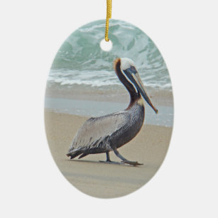 Bruin Pelican op strand Keramisch Ornament