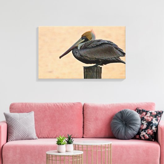 Bruin Pelican Resting on Piling Canvas Afdruk (Insitu (Woonkamer))