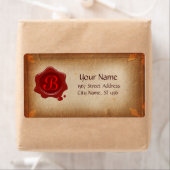 BRUIN PERKAMENT EN RODE WAS SEAL MONOGRAM ETIKET (Insitu)