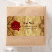 BRUIN PERKAMENT EN RODE WAS SEAL MONOGRAM ETIKET (Insitu)