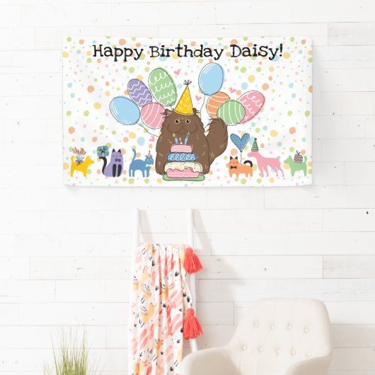 Bruin Perzisch Kat Longhair Verjaardagsfeest Spandoek (Insitu)