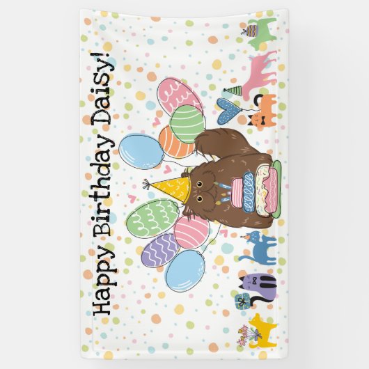 Bruin Perzisch Kat Longhair Verjaardagsfeest Spandoek (Verticaal)