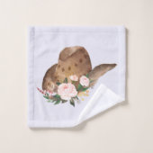 Bruin Pet van Cowgirl met roze bloemen Bad Handdoek (Wasdoekje)