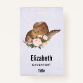 Bruin Pet van Cowgirl met roze bloemen Badge (Achterkant)