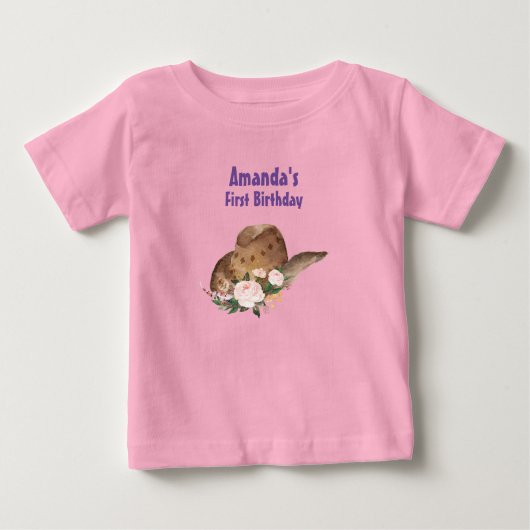 Bruin Pet van Cowgirl met roze bloemen Birthday (Voorkant)