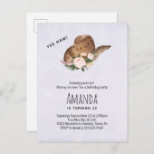 Bruin Pet van Cowgirl met roze bloemen Birthday Uitnodiging Briefkaart (Voorkant / Achterkant)