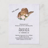 Bruin Pet van Cowgirl met roze bloemen Birthday Uitnodiging Briefkaart (Voorkant)