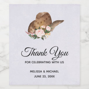 Bruin Pet van Cowgirl met roze bloemen bruiloft Wijn Etiket