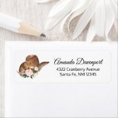 Bruin Pet van Cowgirl met roze bloemen Etiket (Insitu)