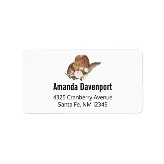 Bruin Pet van Cowgirl met roze bloemen Etiket (Voorkant)