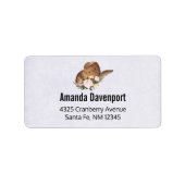 Bruin Pet van Cowgirl met roze bloemen Etiket (Voorkant)