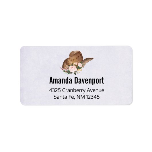 Bruin Pet van Cowgirl met roze bloemen Etiket (Voorkant)