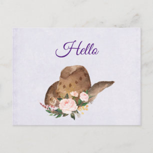 Bruin Pet van Cowgirl met roze bloemen Hallo Briefkaart