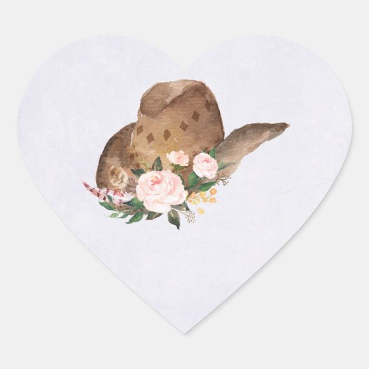 Bruin Pet van Cowgirl met roze bloemen Hart Sticker (Voorkant)