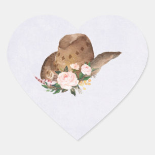 Bruin Pet van Cowgirl met roze bloemen Hart Sticker