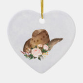 Bruin Pet van Cowgirl met roze bloemen Keramisch Ornament (Voorkant)