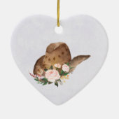 Bruin Pet van Cowgirl met roze bloemen Keramisch Ornament (Achterkant)
