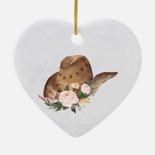 Bruin Pet van Cowgirl met roze bloemen Keramisch Ornament (Achterkant)