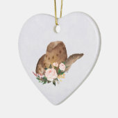 Bruin Pet van Cowgirl met roze bloemen Keramisch Ornament (Links)