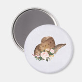 Bruin Pet van Cowgirl met roze bloemen Magneet (Voorkant / Achterkant)