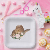 Bruin Pet van Cowgirl met roze bloemen Papieren Bordje (Feest)