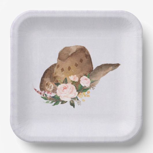 Bruin Pet van Cowgirl met roze bloemen Papieren Bordje (Voorkant)