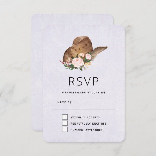 Bruin Pet van Cowgirl met roze bloemen RSVP Kaartje (Voorkant / Achterkant)