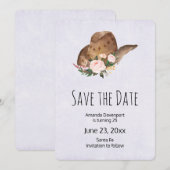 Bruin Pet van Cowgirl met roze bloemen Save The Date (Voorkant / Achterkant)
