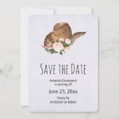 Bruin Pet van Cowgirl met roze bloemen Save The Date (Voorkant)
