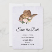 Bruin Pet van Cowgirl met roze bloemen Save The Date (Voorkant)