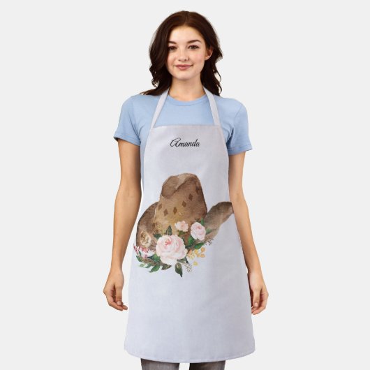 Bruin Pet van Cowgirl met roze bloemen Schort (Gedragen)