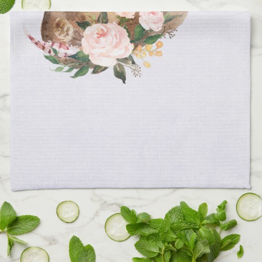 Bruin Pet van Cowgirl met roze bloemen Theedoek (Gevouwen)