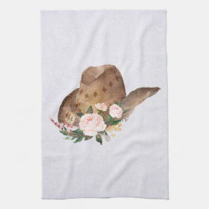 Bruin Pet van Cowgirl met roze bloemen Theedoek