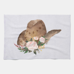 Bruin Pet van Cowgirl met roze bloemen Theedoek
