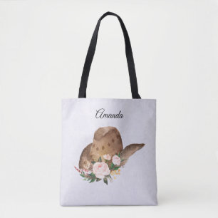 Bruin Pet van Cowgirl met roze bloemen Tote Bag