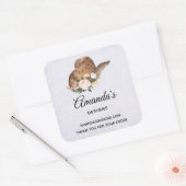 Bruin Pet van Cowgirl met roze bloemen Vierkante Sticker (Envelop)