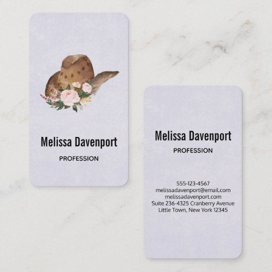 Bruin Pet van Cowgirl met roze bloemen Visitekaartje (Voorkant / Achterkant)